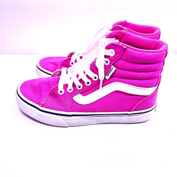 Vans Sk8-Hi High Top Sneakers Ws 5 Ms 3.5 Kids 3.5 Hot Pink Canvas White Stripe - Picture 4 of 9